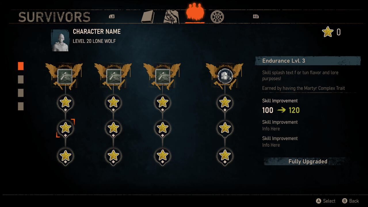 A wire showing the player's skills all fully leveled up.